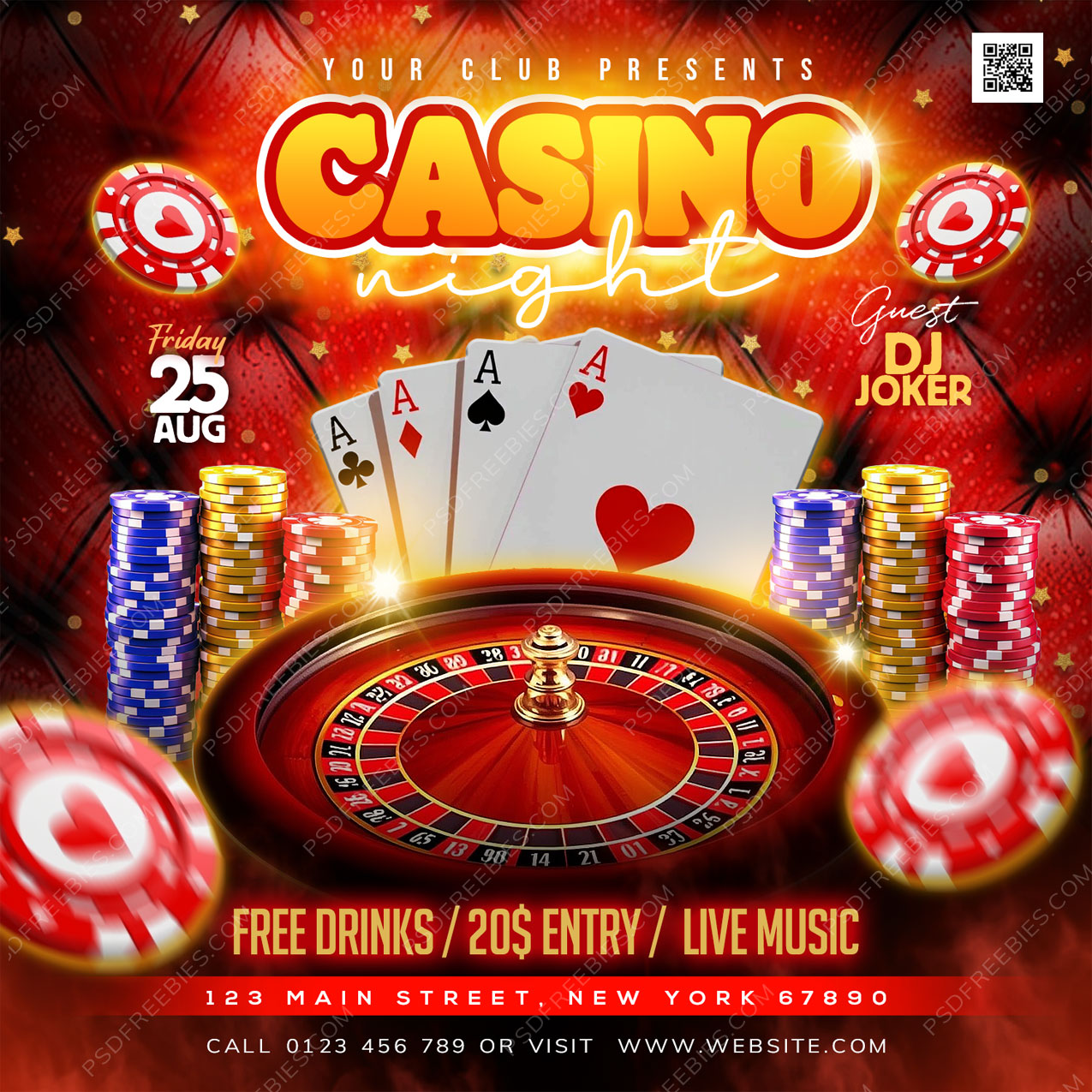 Luxury Casino Gaming Night Social Media Flyer PSD