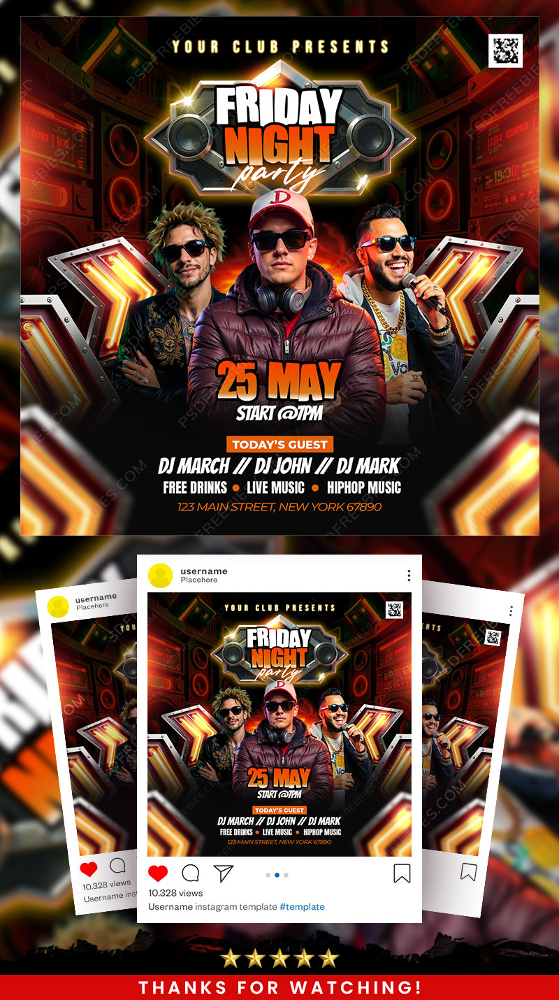 Editable Nightclub DJ Party Social Media Flyer PSD