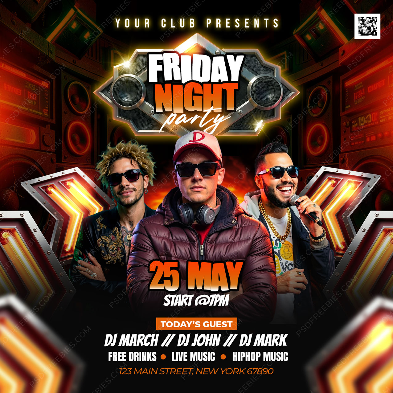 Editable Nightclub DJ Party Social Media Flyer PSD