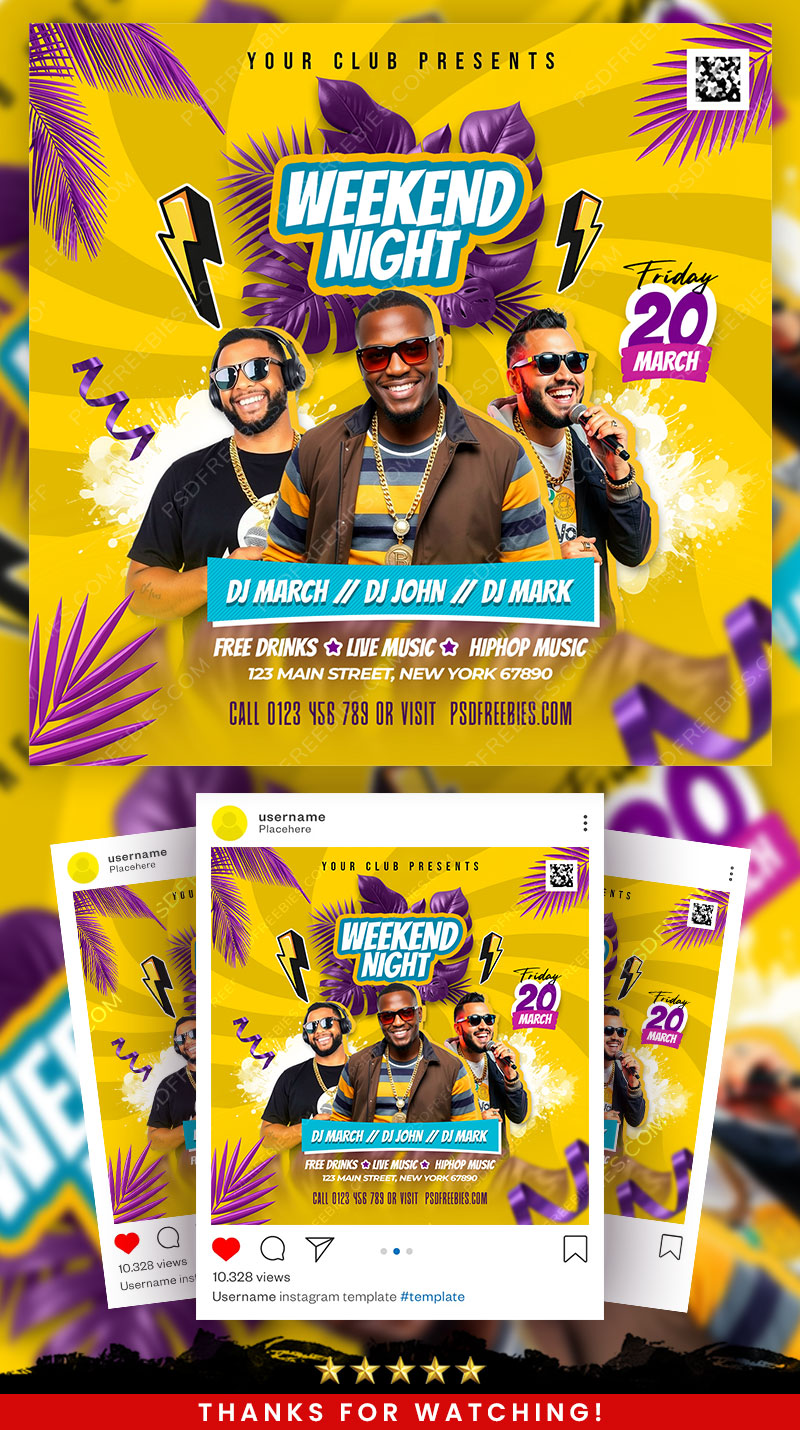 Editable Weekend Night DJ Party Social Media Flyer PSD