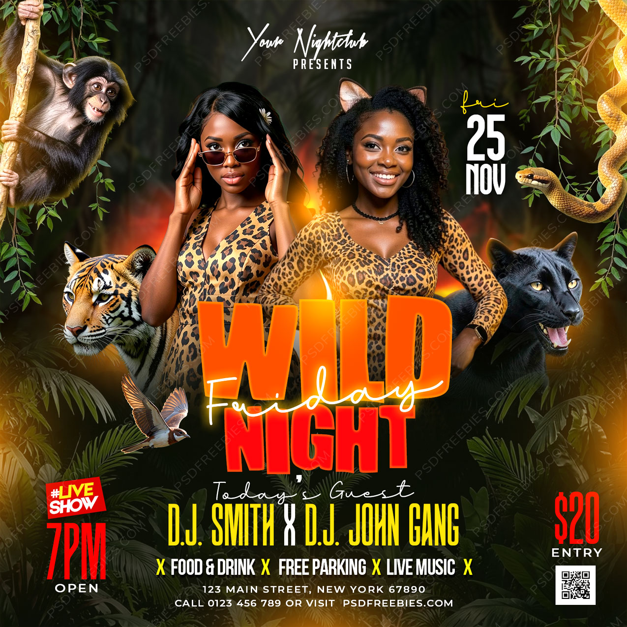 Friday Wild Night Club Party Social Media Flyer PSD