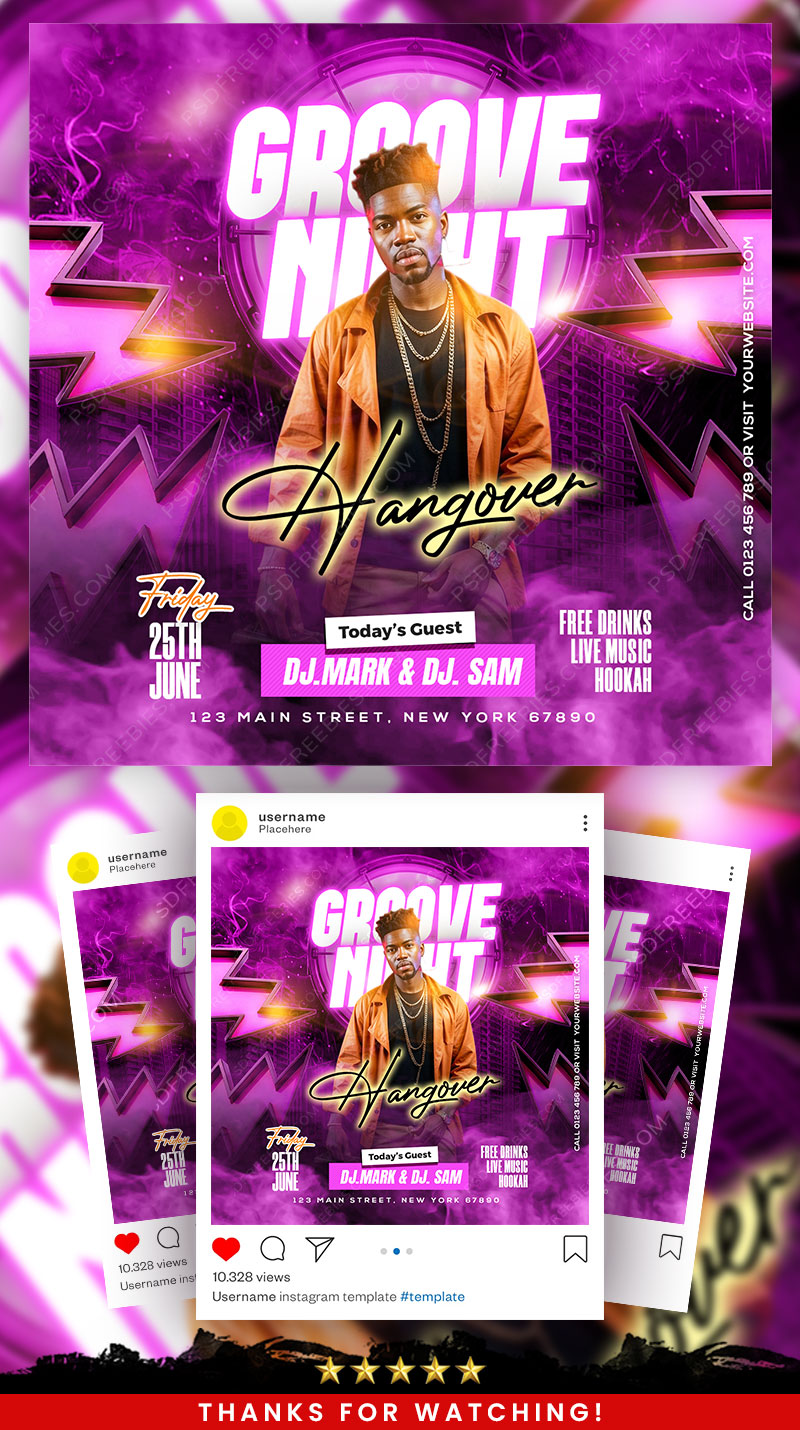 Groove Night Club Party Social Media Flyer PSD