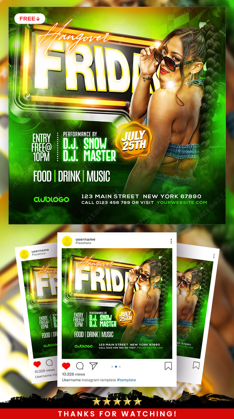 Hangover Friday Party Event Social Media Flyer PSD