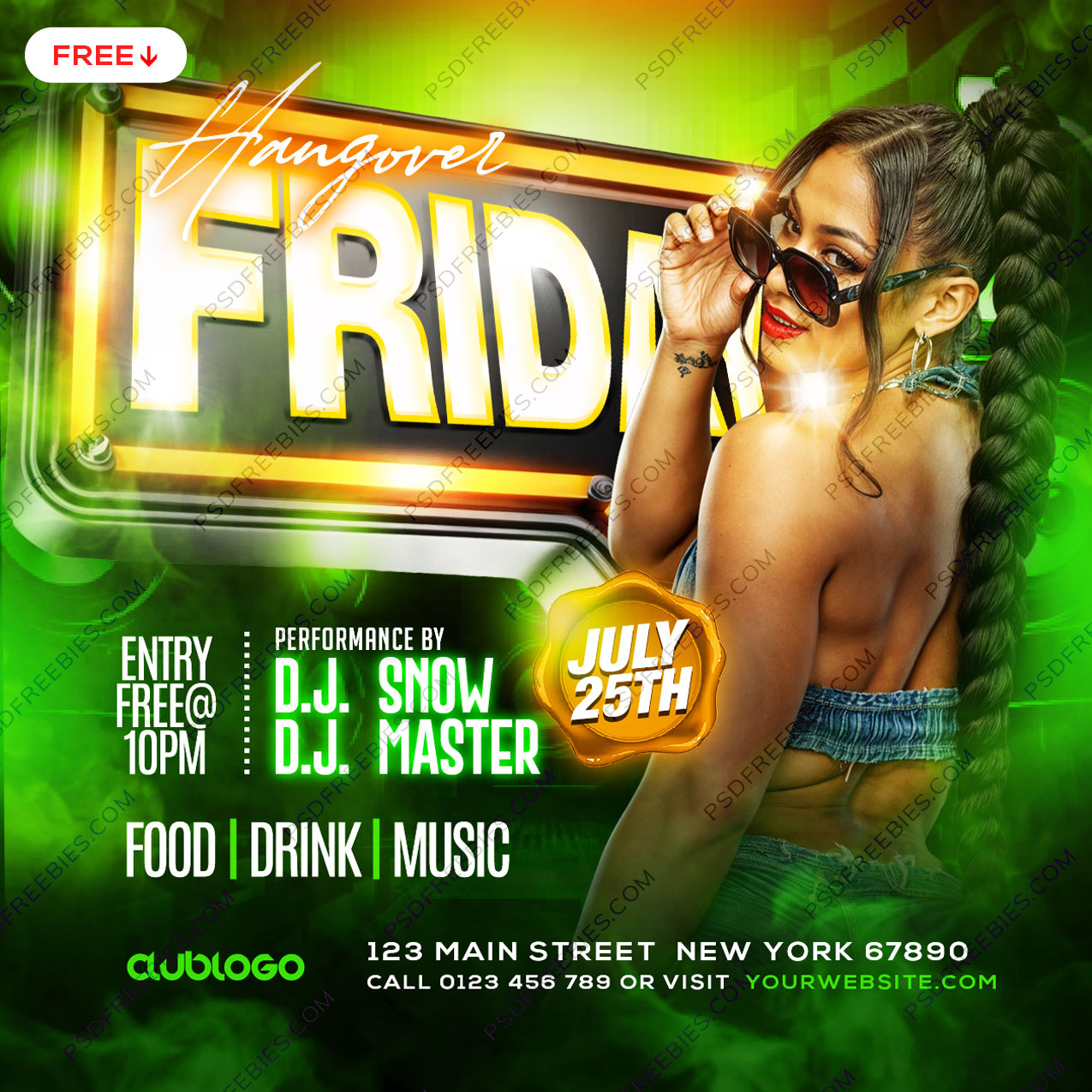 Hangover Friday Party Event Social Media Flyer PSD