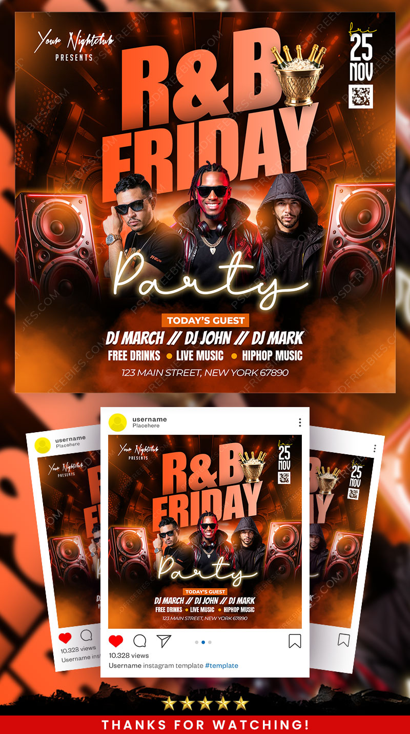 RnB Friday DJ Party Social Media Flyer PSD