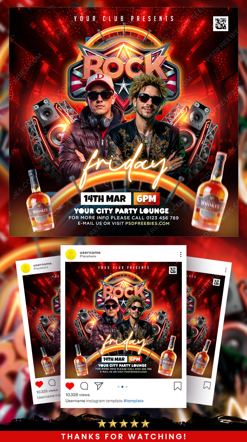 Rock Music Club Event Party Social Media Flyer PSD
