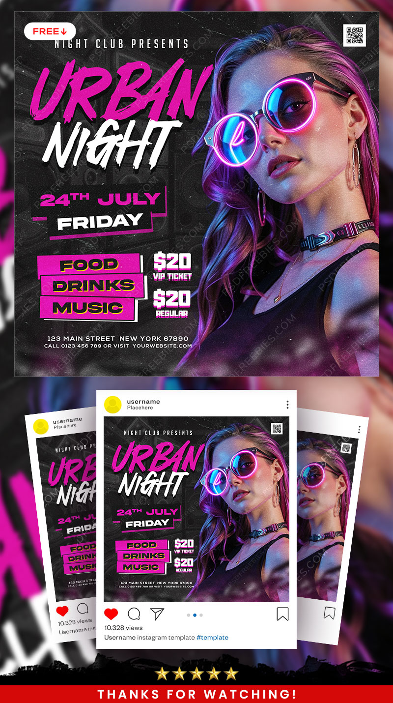 Urban Party Event Social Media Flyer PSD Template