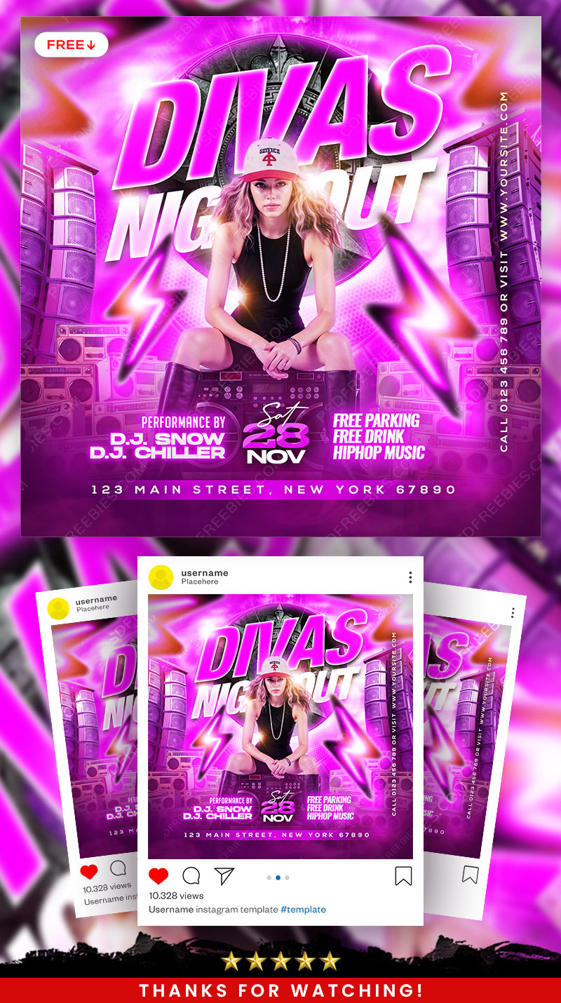 Divas Night Club Party Social Media Flyer PSD