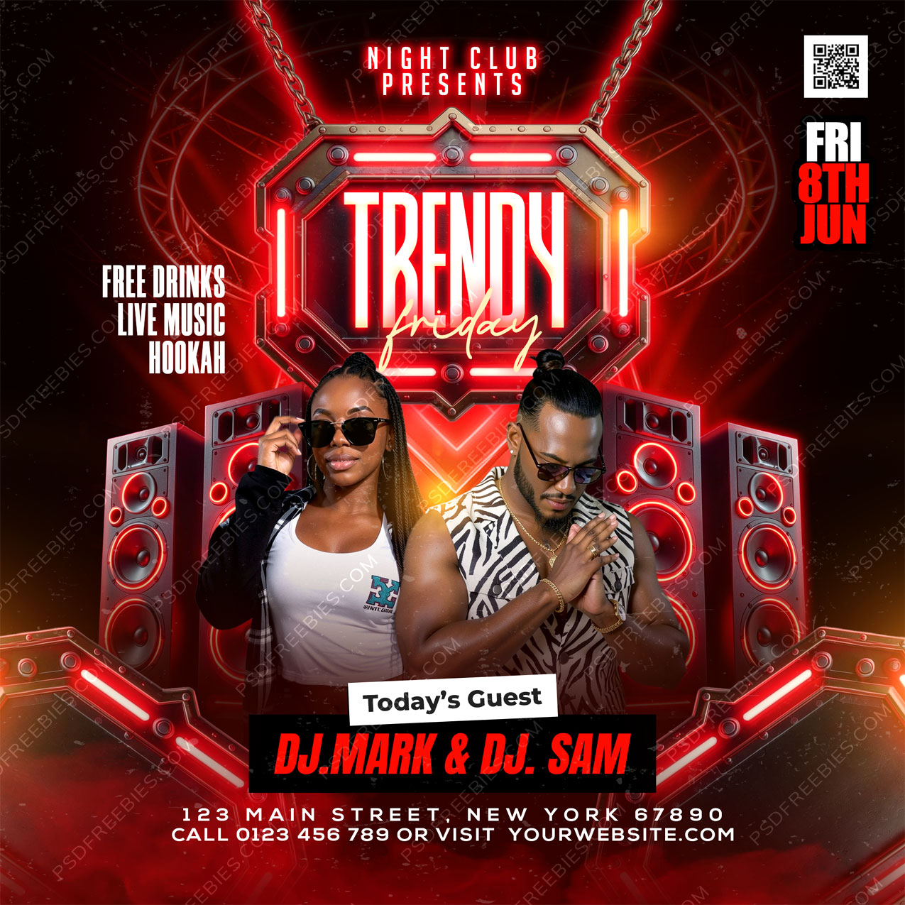 Editable Friday Night Club Party Social Media Flyer PSD