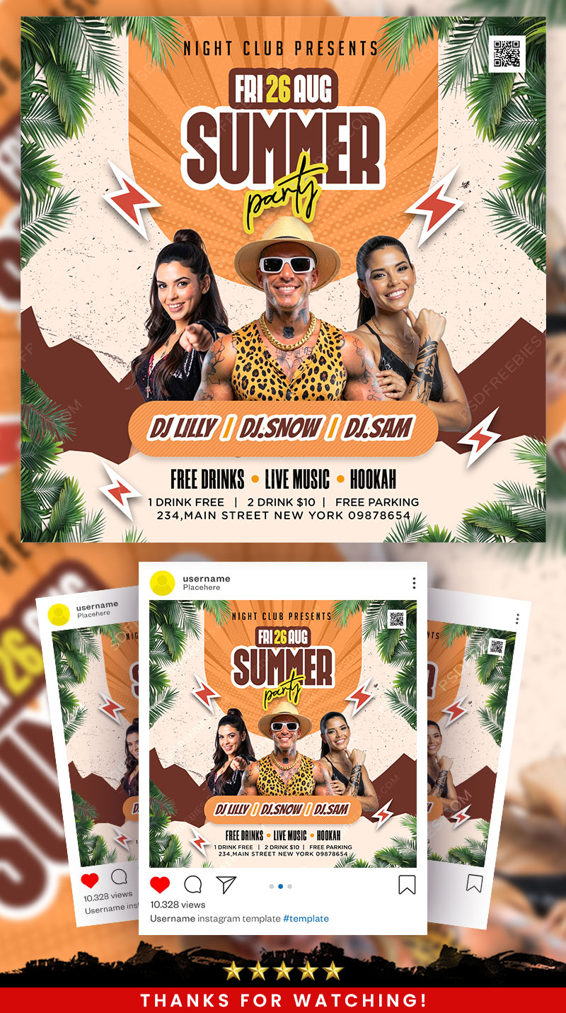 Editable Summer Music Party Social Media Flyer PSD
