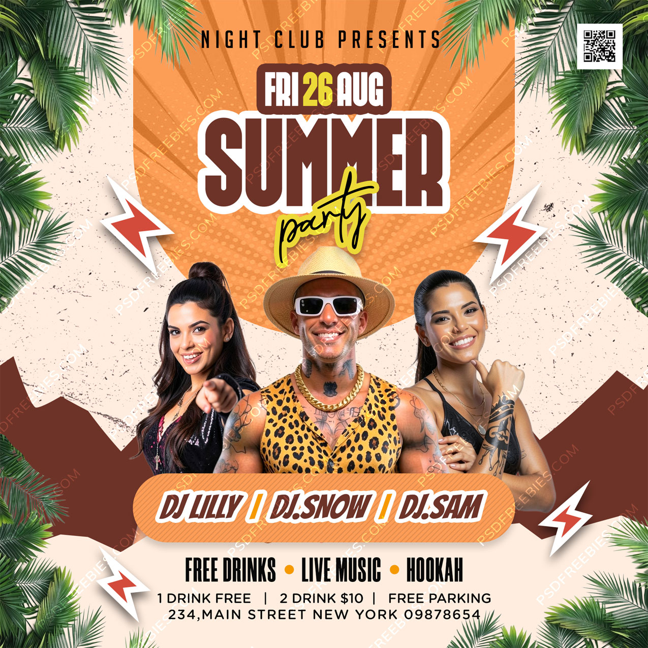 Editable Summer Music Party Social Media Flyer PSD