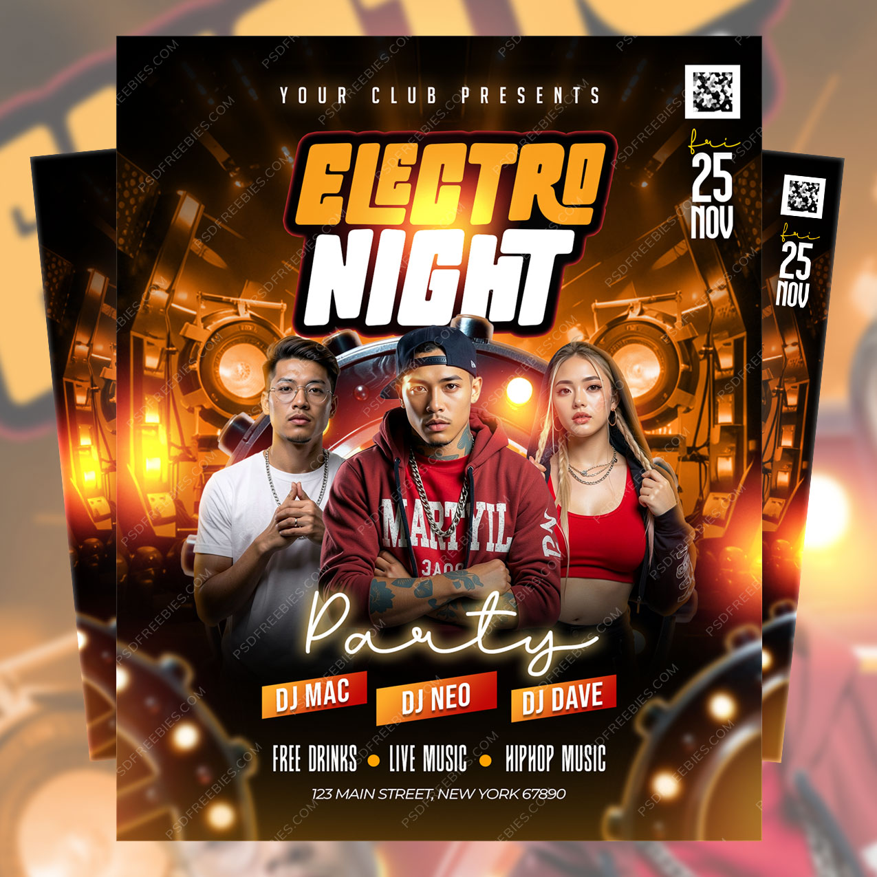 Electro Night Club Party Flyer PSD