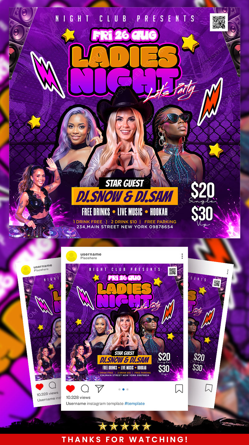 Ladies Night Party Social Media Flyer Design PSD