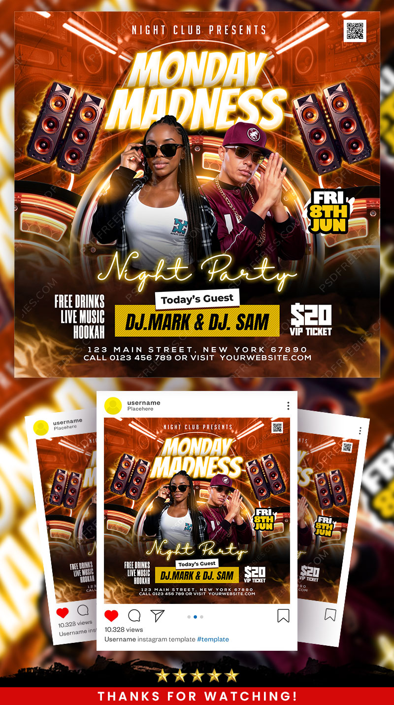 Monday Night Club Party Social Media Flyer PSD