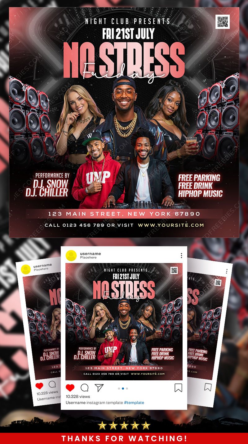 No Stress Friday Party Social Media Flyer PSD