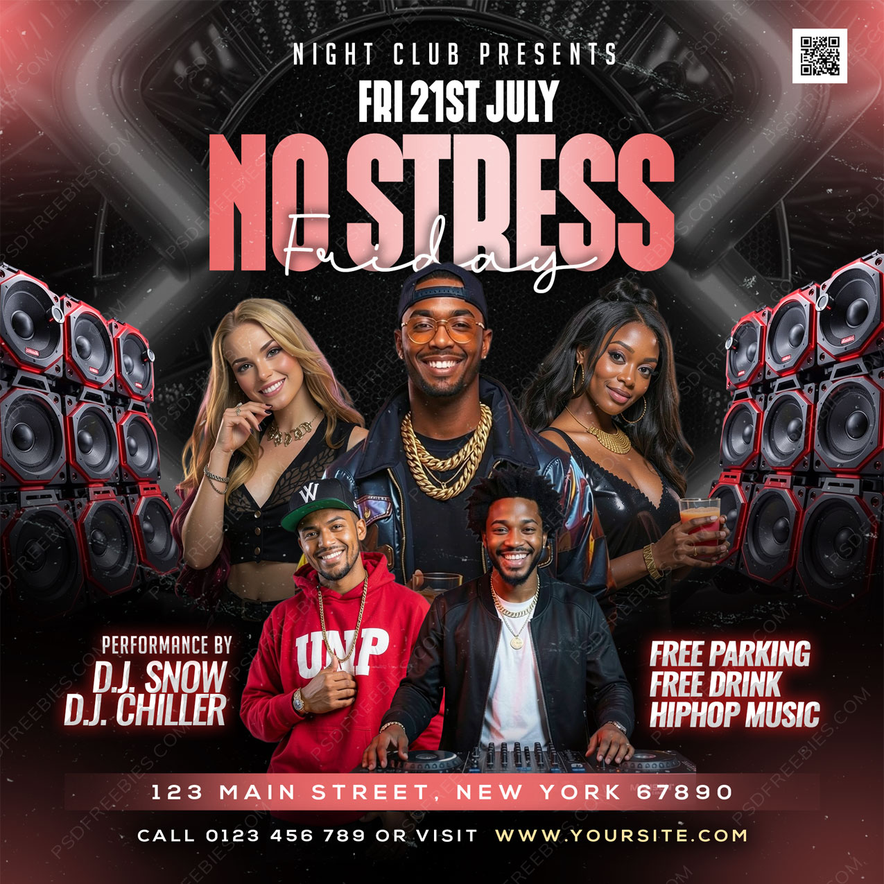 No Stress Friday Party Social Media Flyer PSD
