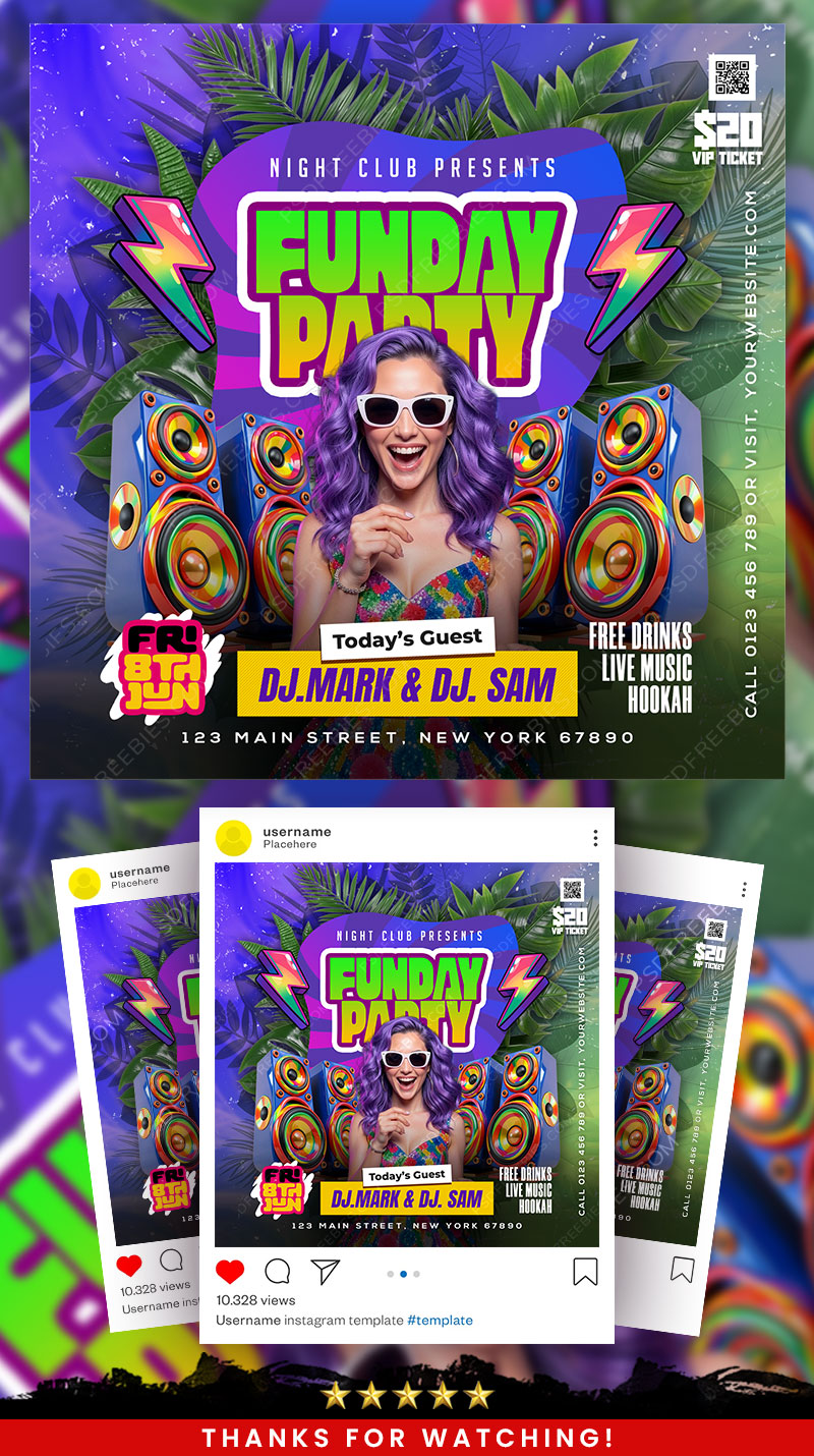 Vibrant Tropical Beach Party Social Media Flyer PSD