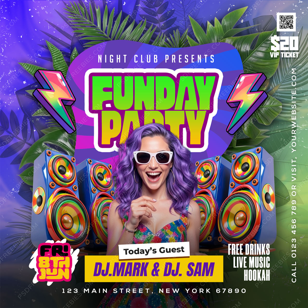Vibrant Tropical Beach Party Social Media Flyer PSD