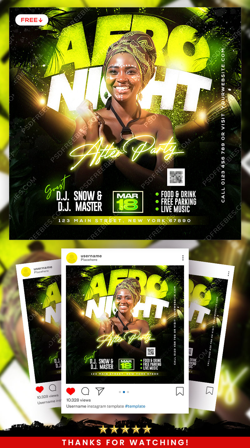 Afro Night Music Party Social Media Flyer PSD