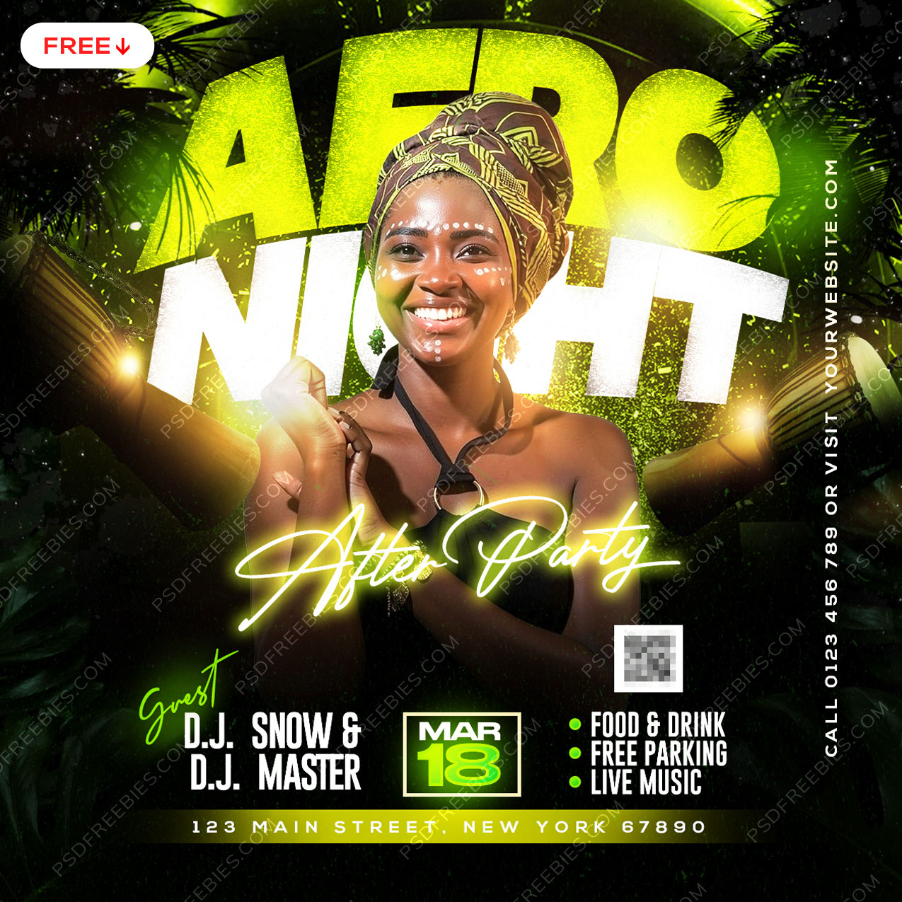 Afro Night Music Party Social Media Flyer PSD