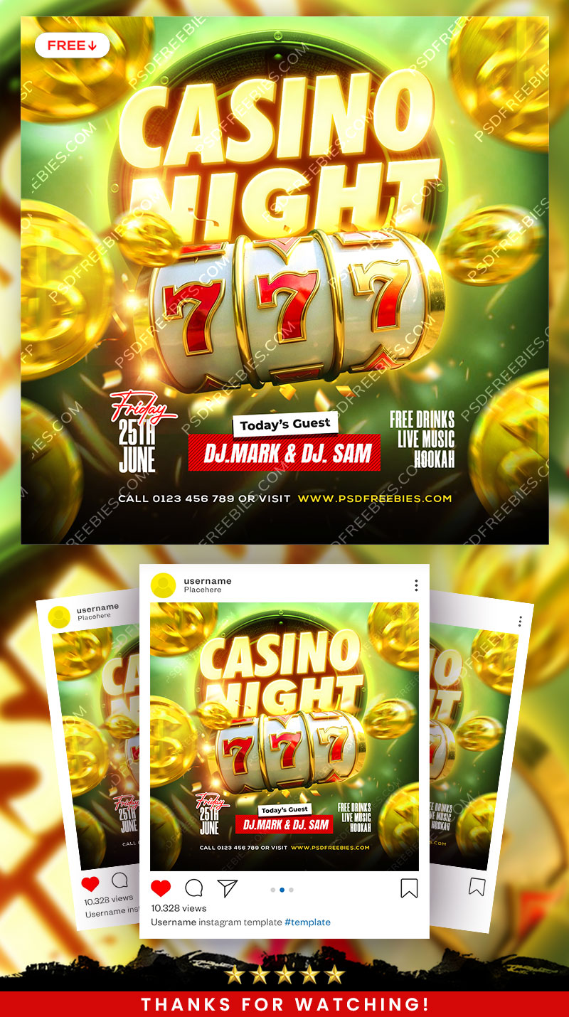 Casino Night Party Event Social Media Flyer PSD