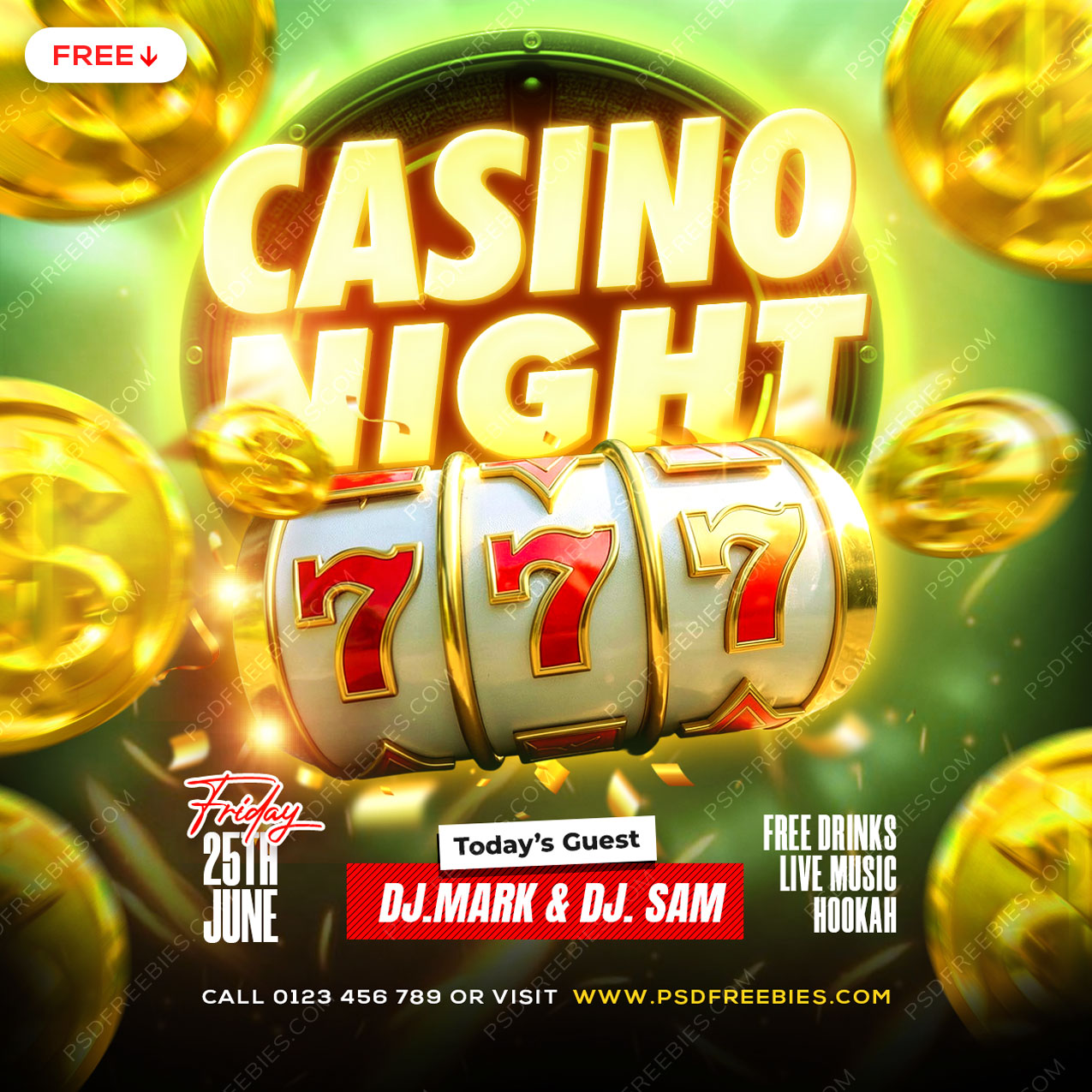 Casino Night Party Event Social Media Flyer PSD
