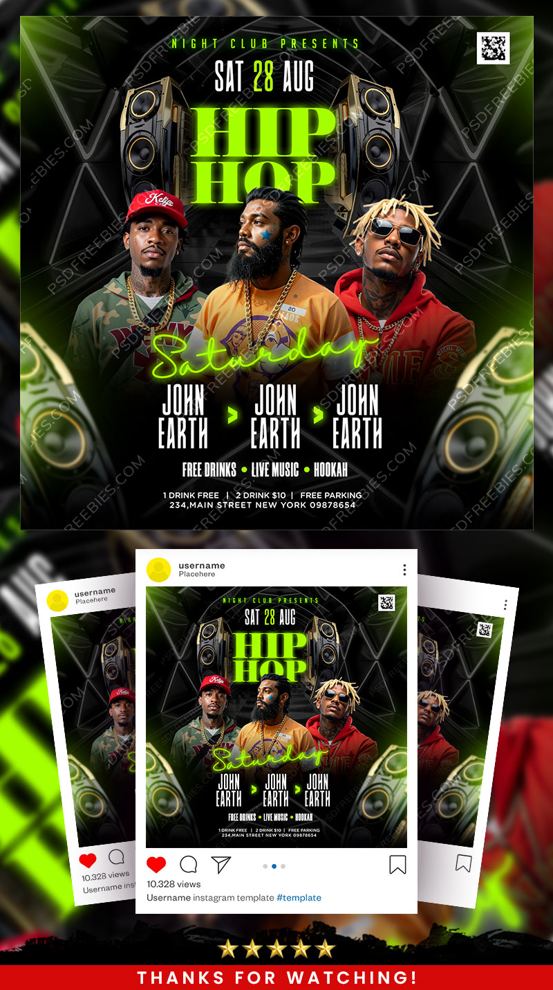 Editable Hiphop Music Party Social Media Flyer PSD