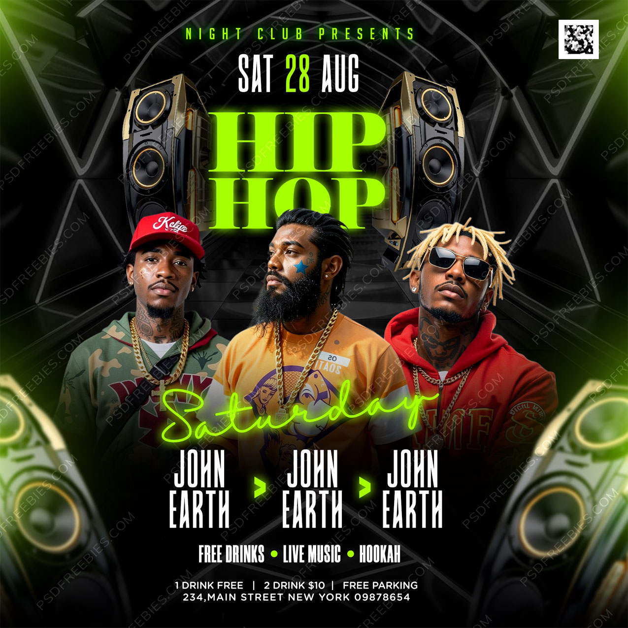 Editable Hiphop Music Party Social Media Flyer PSD