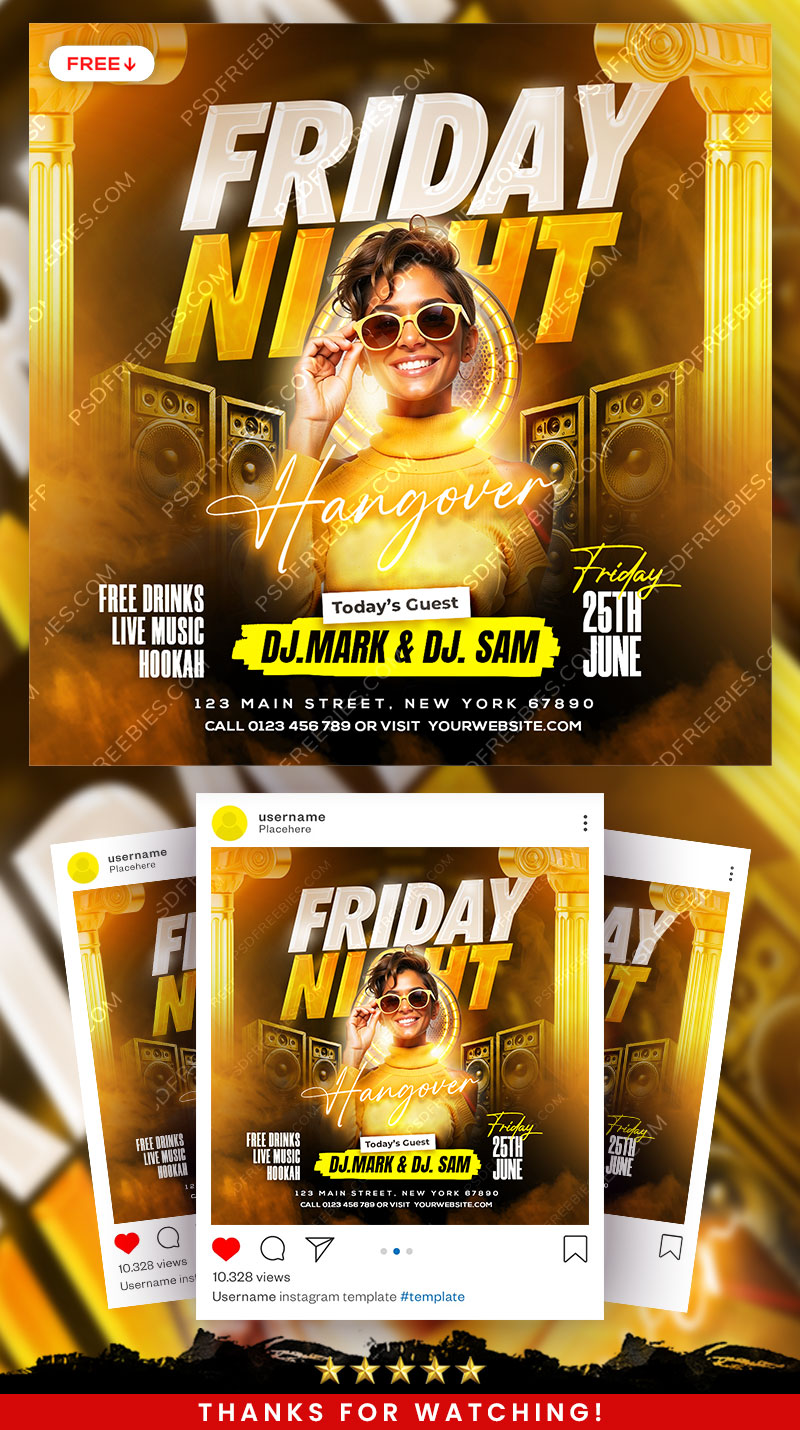 Friday Night Hangover Party Social Media Flyer PSD