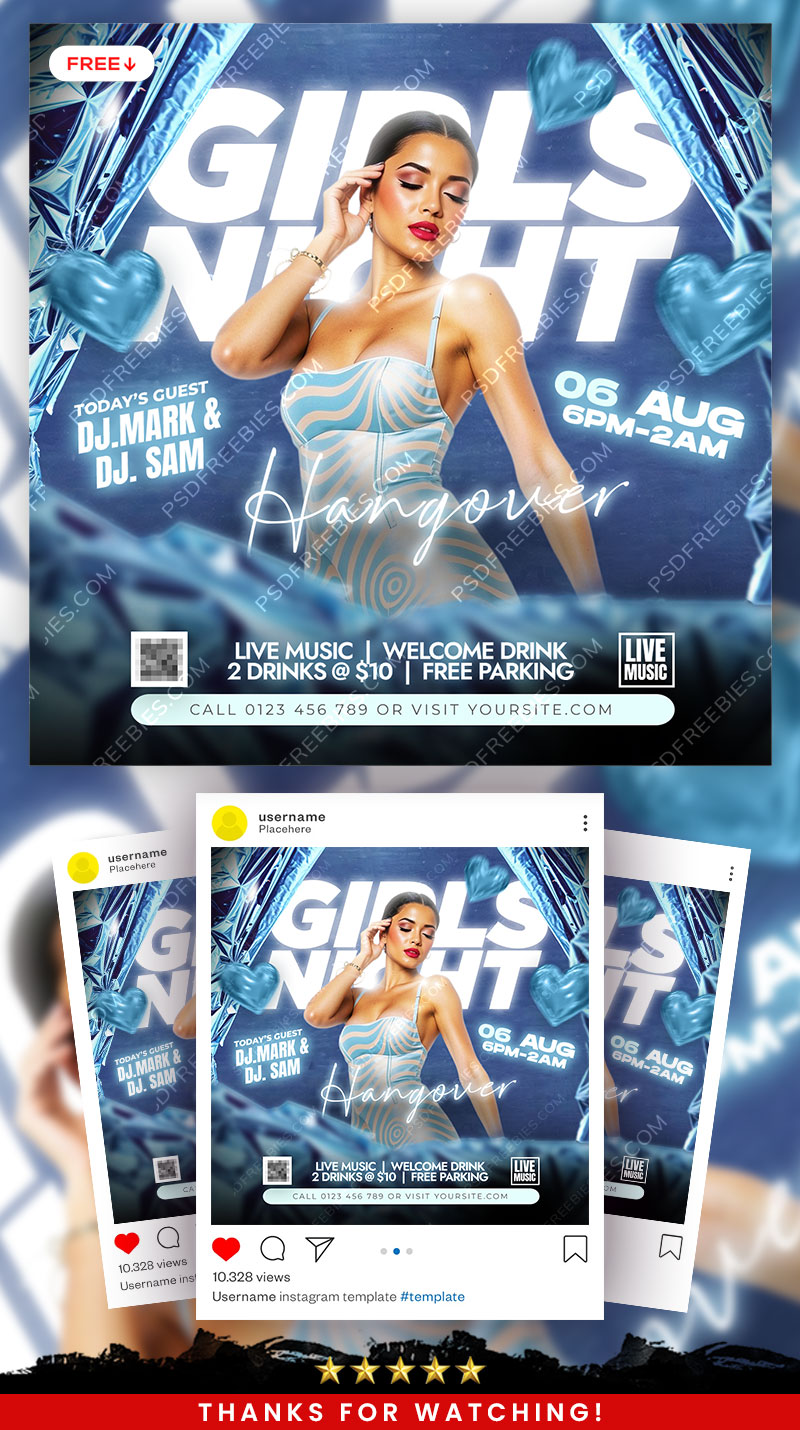 Girls Night Hangover Party Social Media Flyer PSD