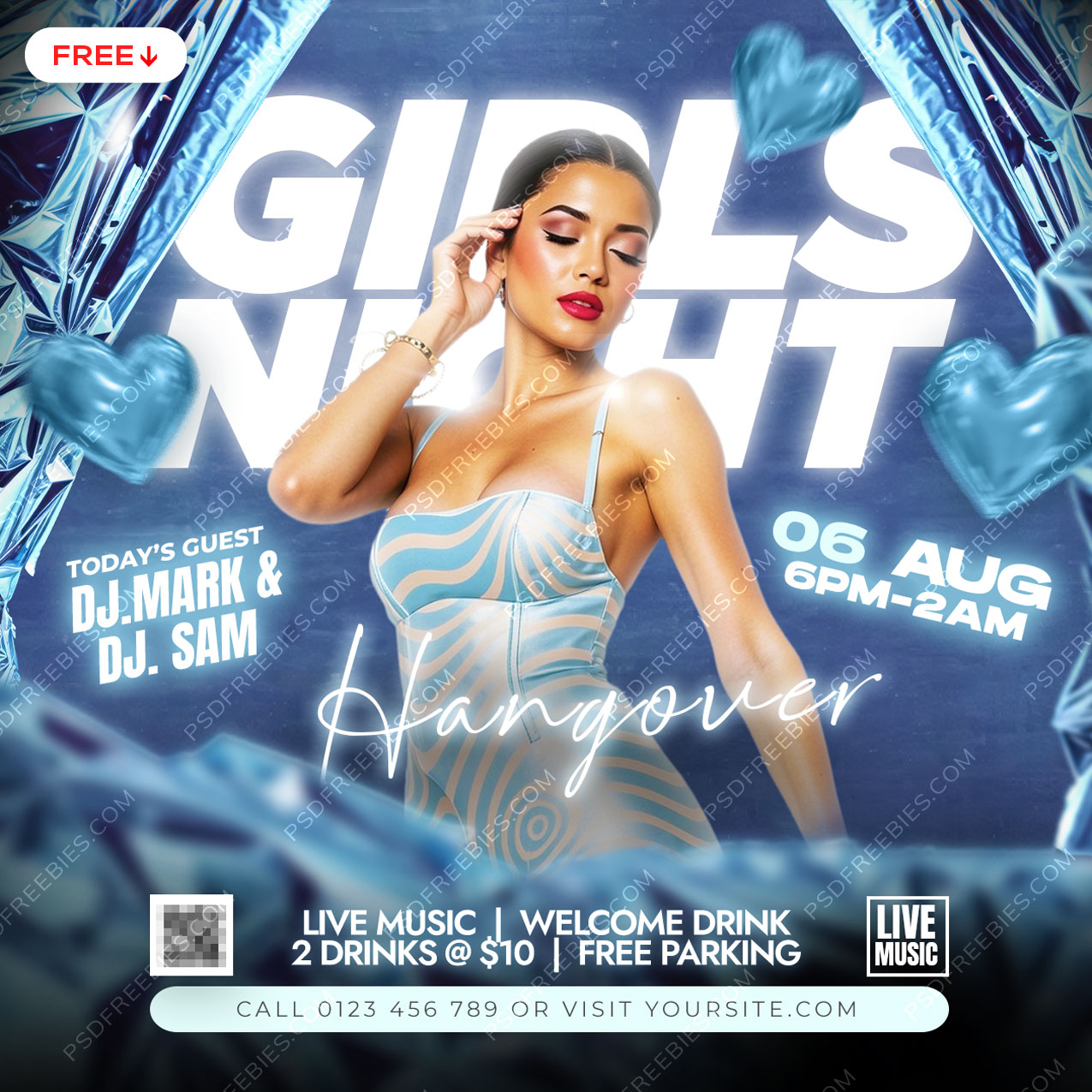 Girls Night Hangover Party Social Media Flyer PSD
