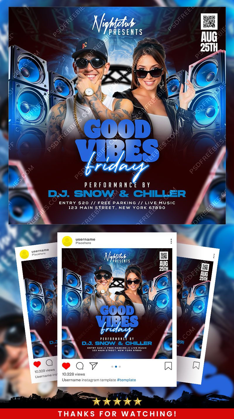 Good Vibes Friday DJ Party Social Media Flyer PSD