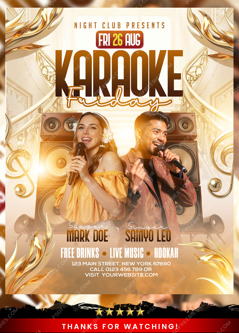 Karaoke Friday Night Club Flyer PSD Template