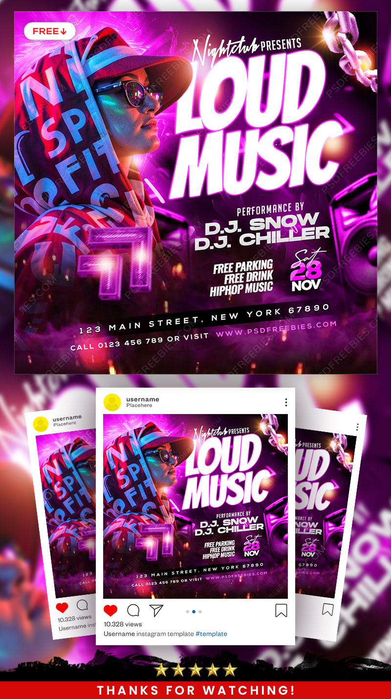 Loud Music Party Social Media Flyer PSD