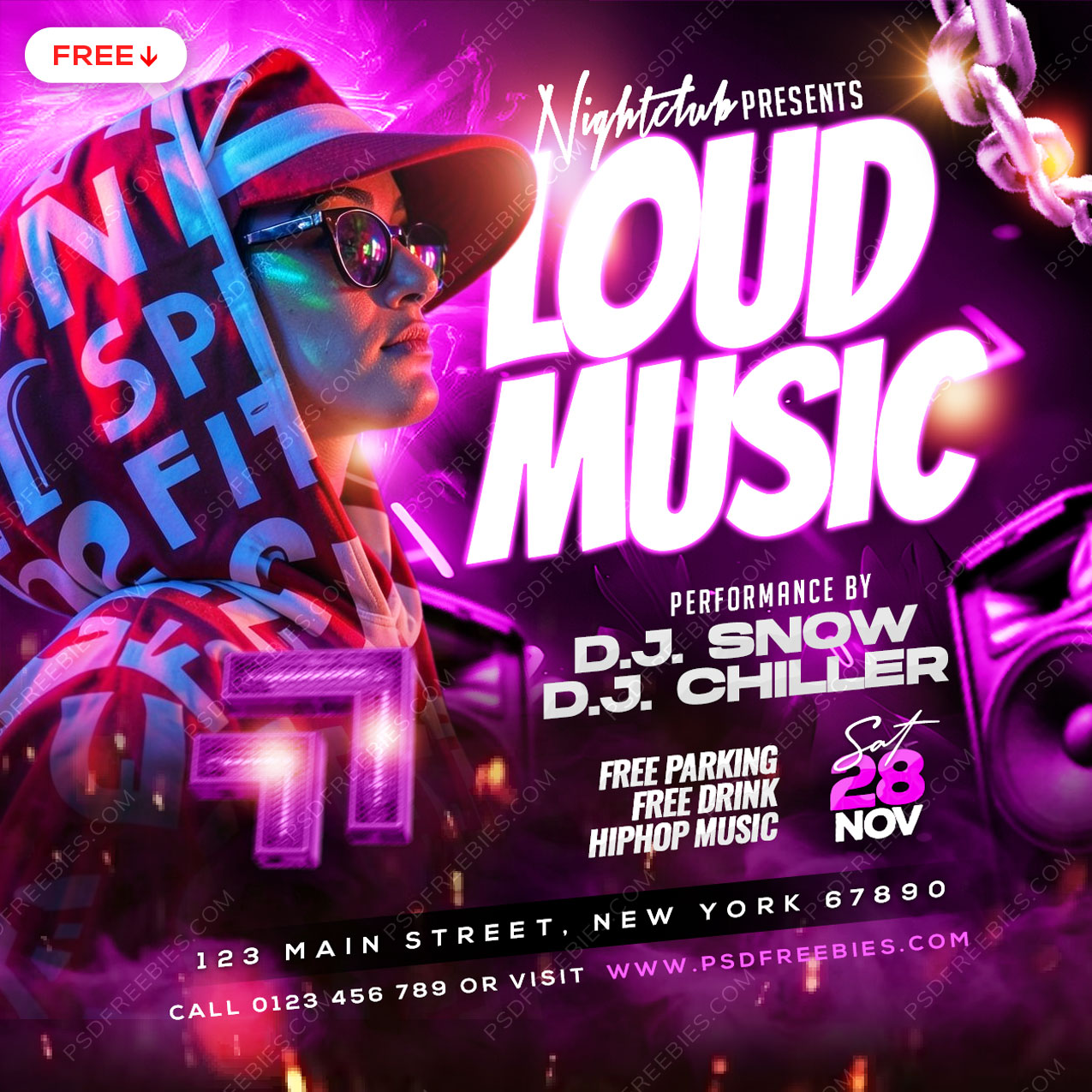 Loud Music Party Social Media Flyer PSD