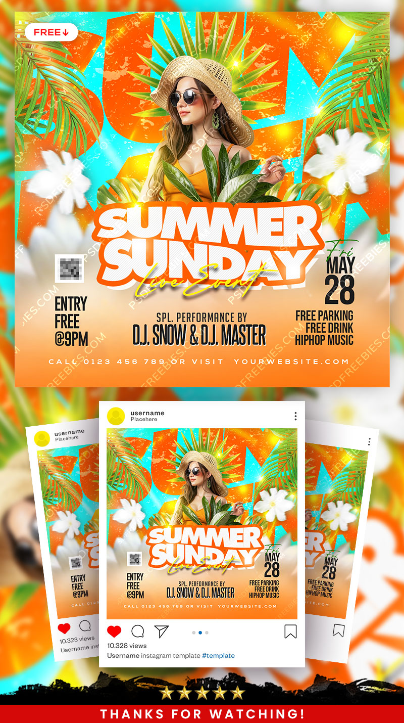 Summer Sunday Live Event Social Media Flyer PSD