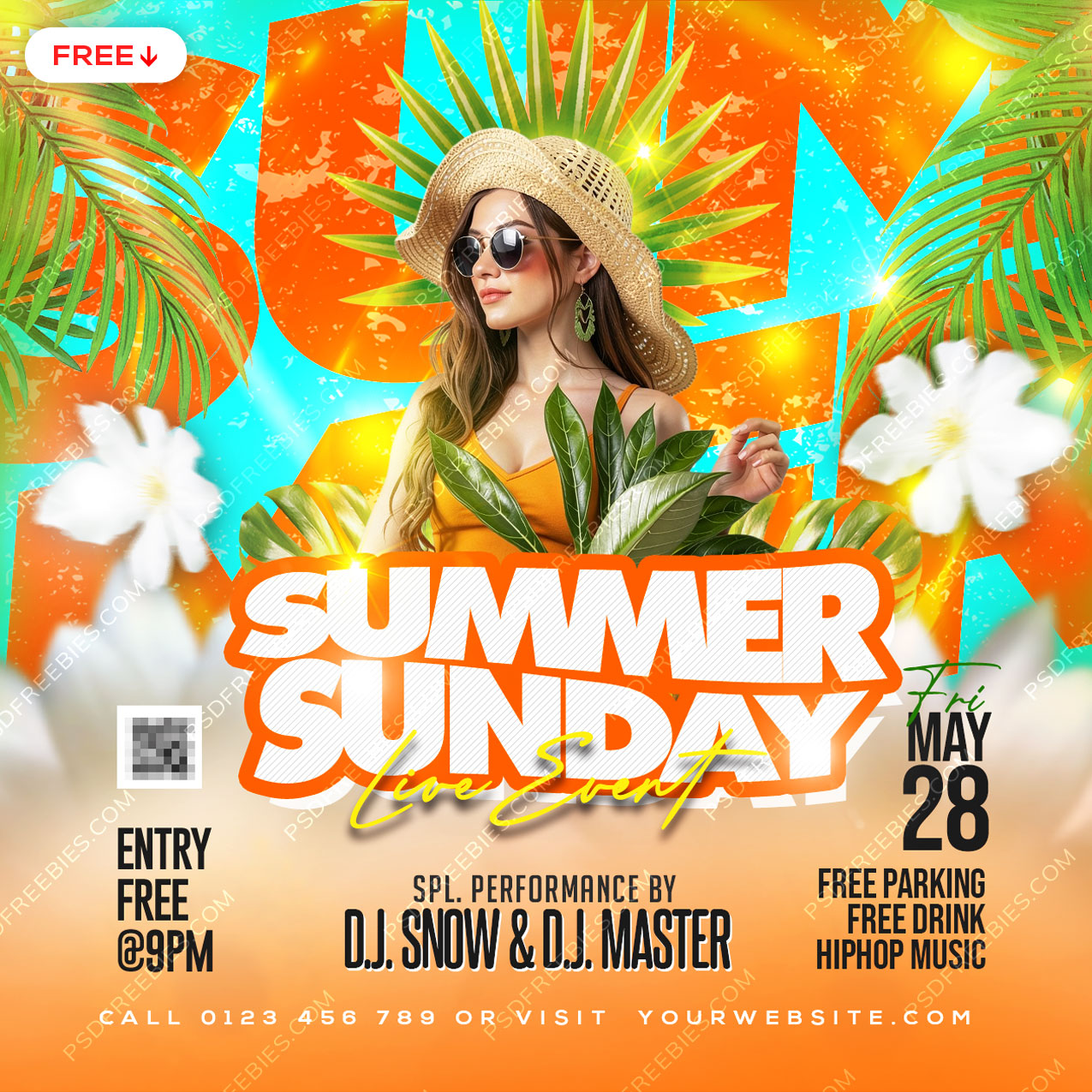 Summer Sunday Live Event Social Media Flyer PSD