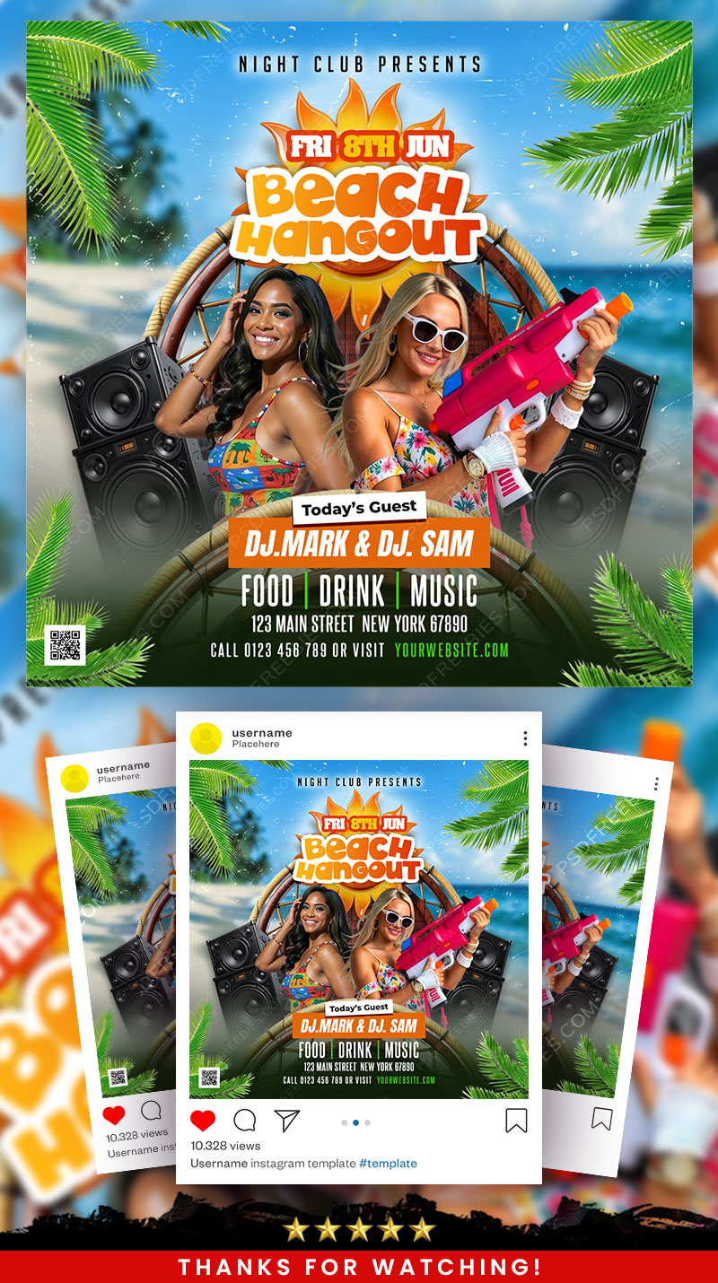 Summer Vibe Beach Party Social Media Flyer PSD