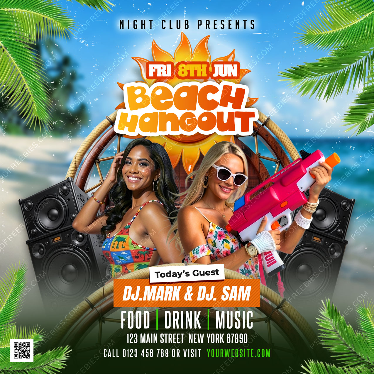 Summer Vibe Beach Party Social Media Flyer PSD