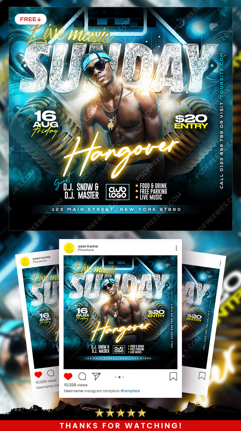 Sunday Live Music Party Social Media PSD