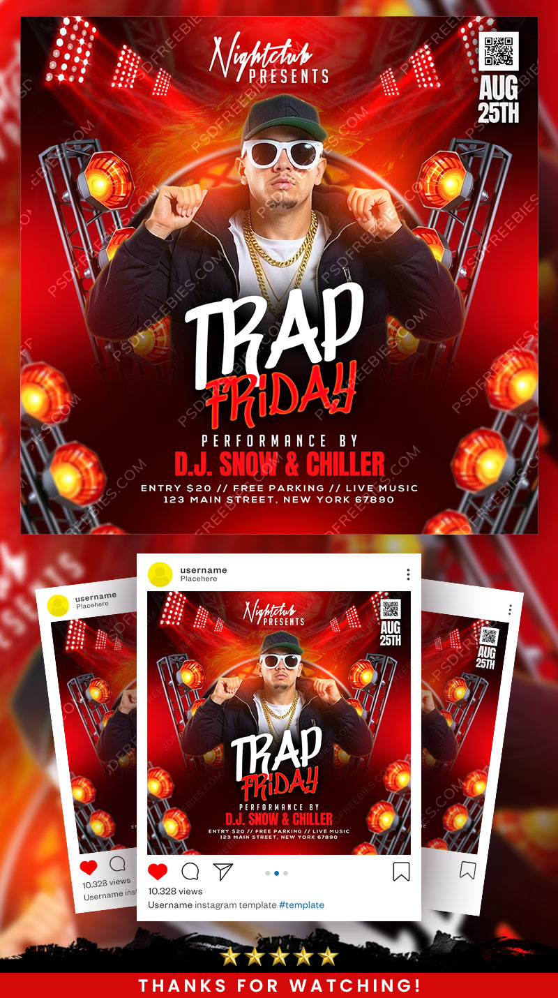 Trap Friday Night Club Party Social Media Flyer PSD