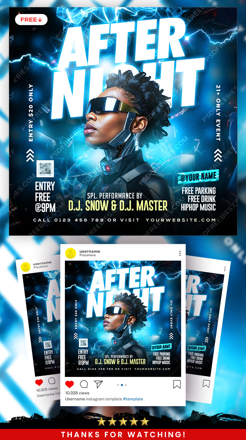 After Night Club Party Event social Media Flyer PSD
