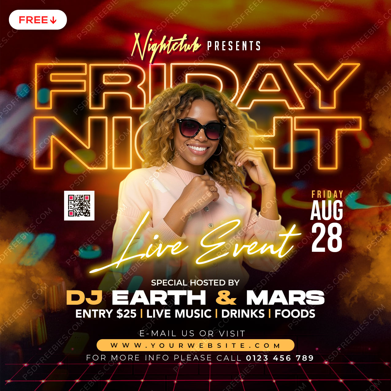 Friday Night Music DJ Party Social Media Flyer PSD