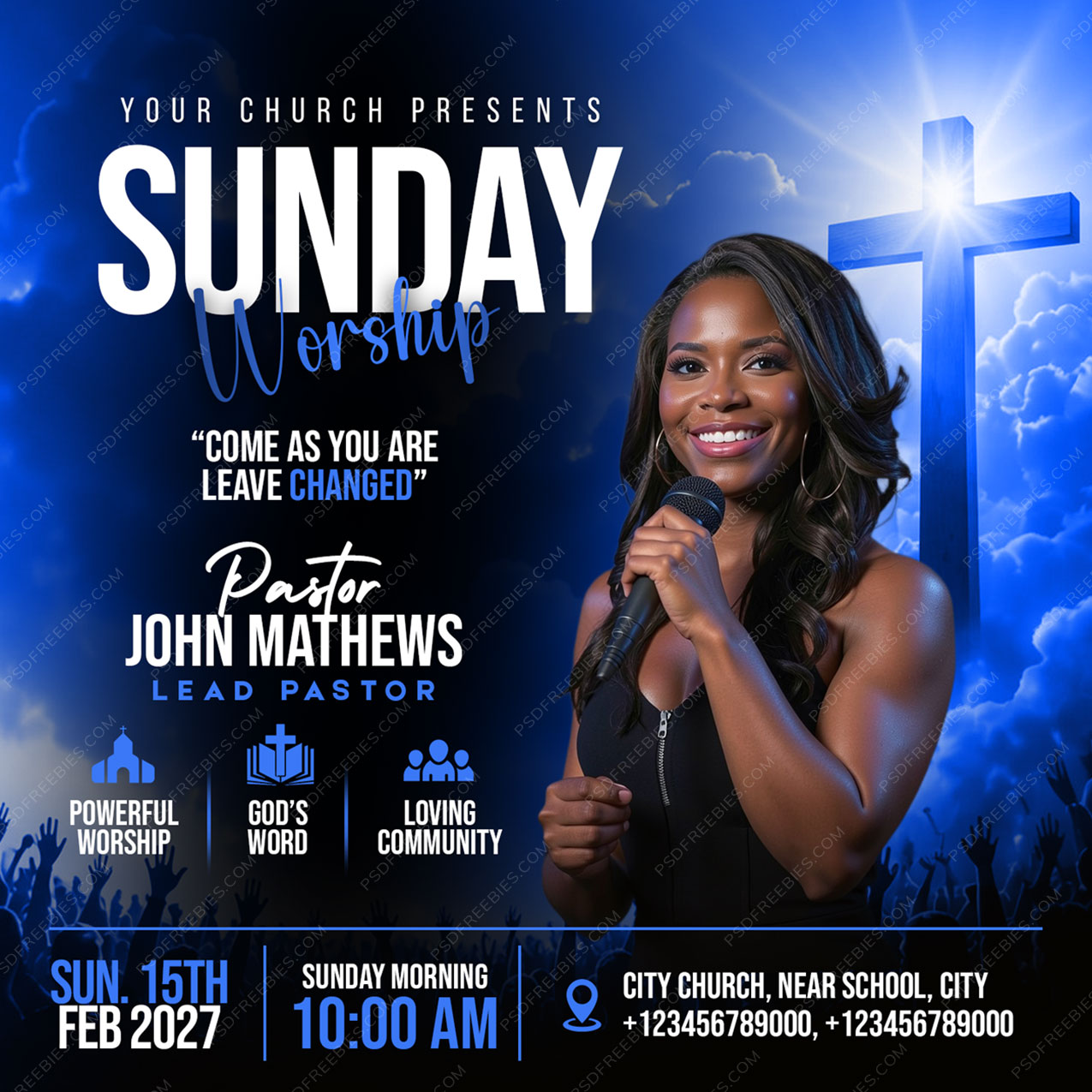 Church Worship Sunday Event Social Media Flyer PSD