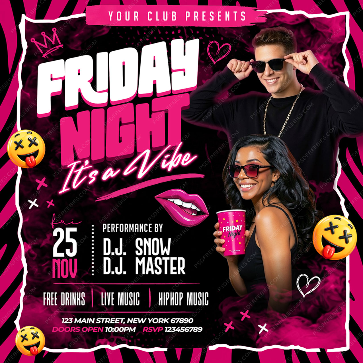 Friday Night Party Vibe Social Media Flyer PSD