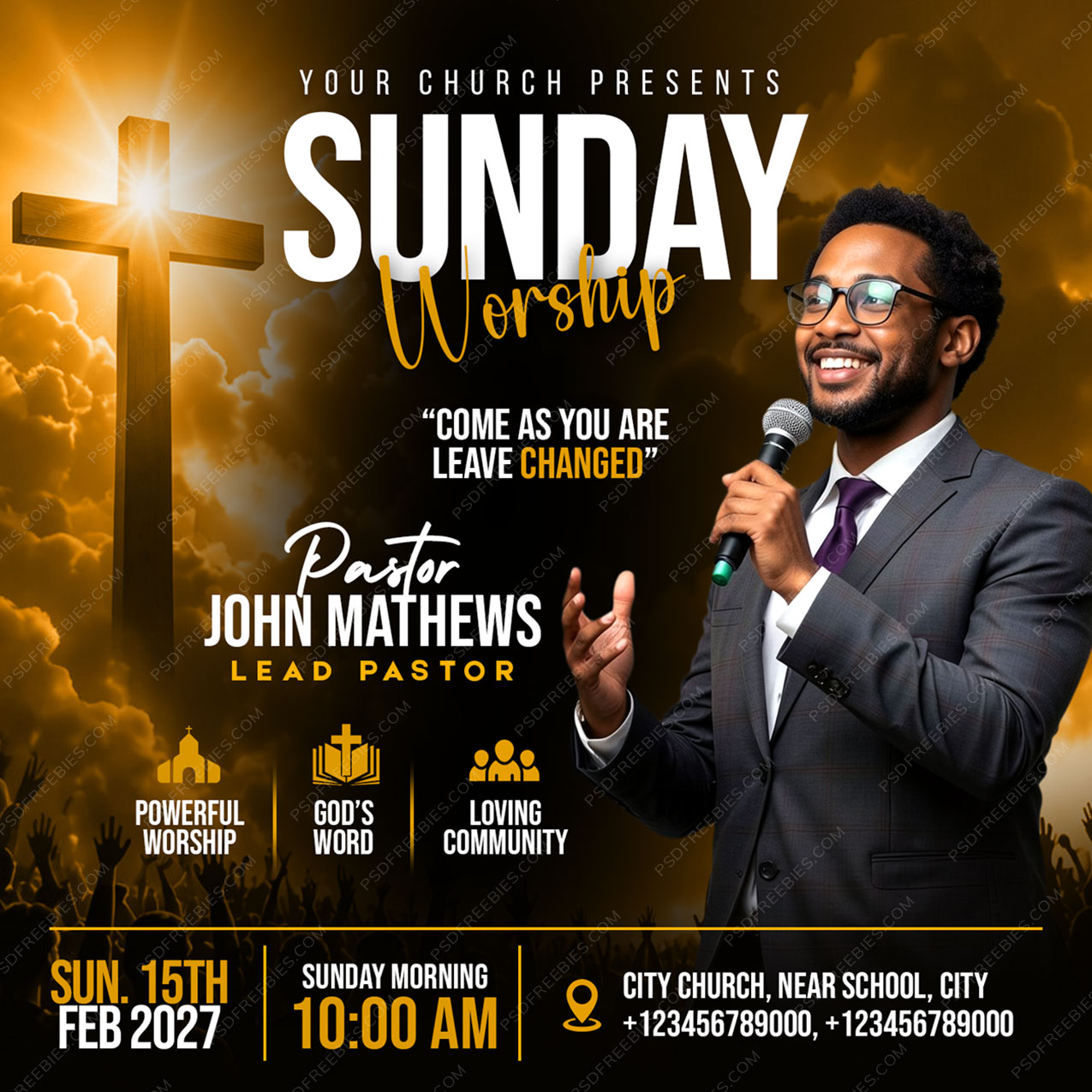 Sunday Church Worship Event Social Media Flyer PSD
