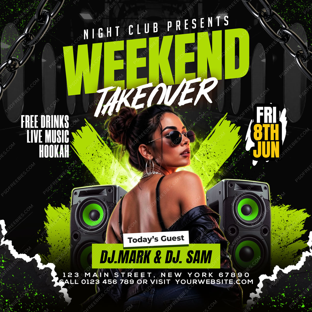Weekend Takeover Club Party Social Media Flyer PSD