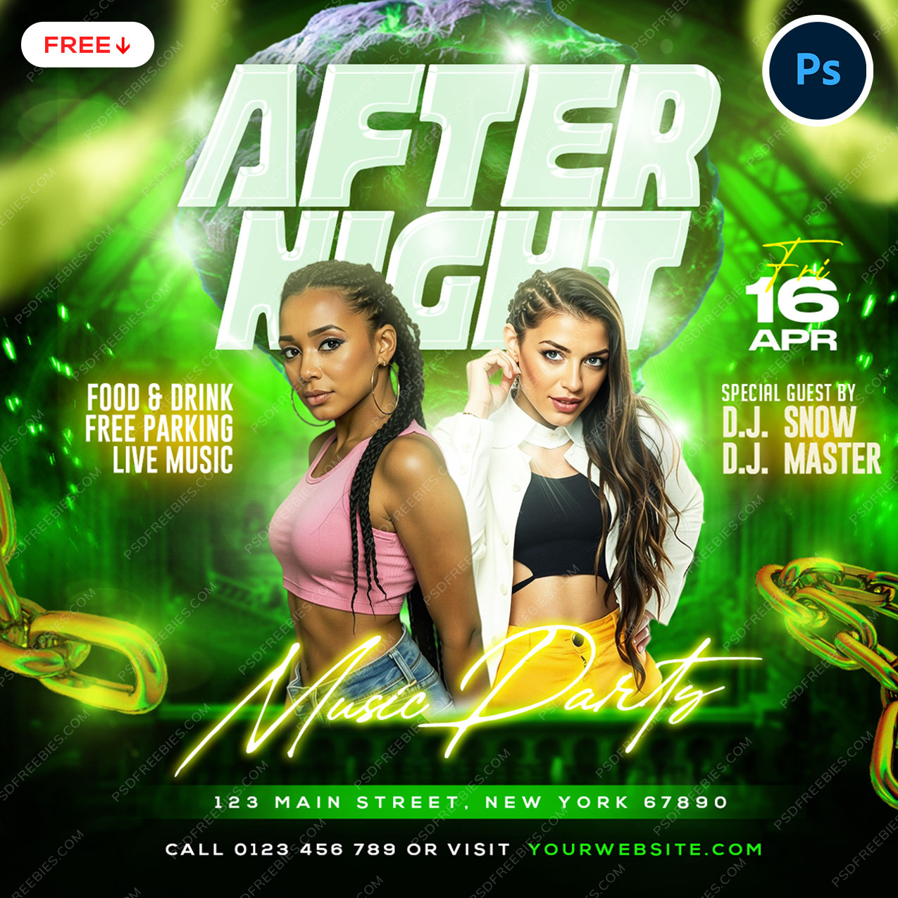 After Night Music Party Social Media Flyer PSD