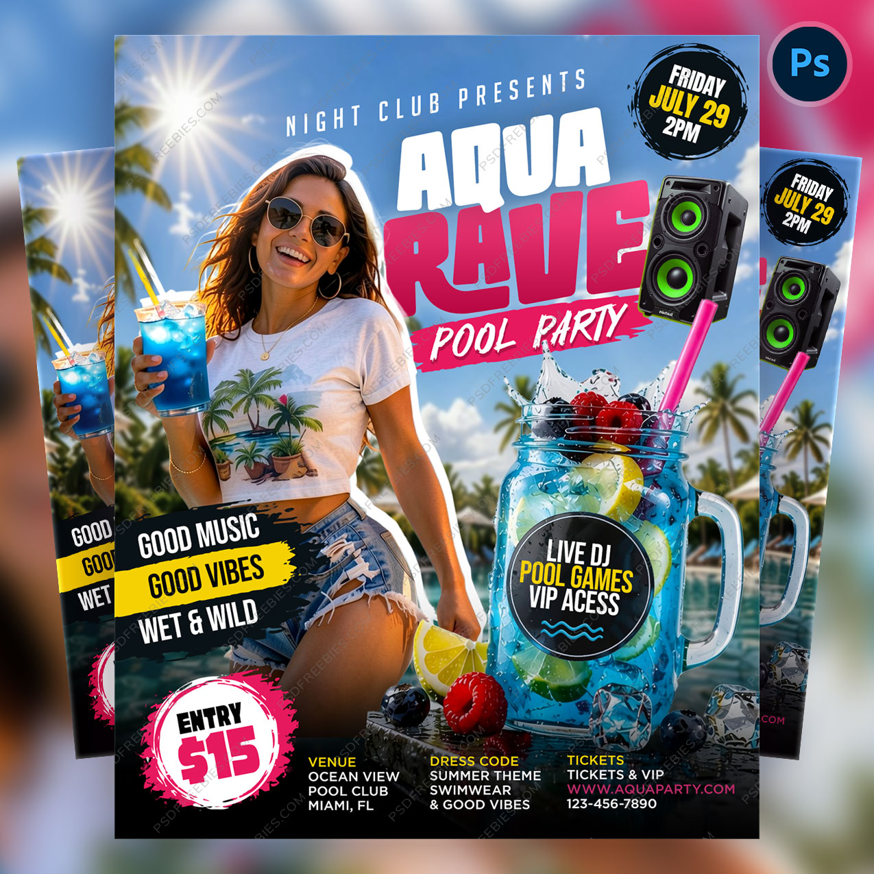 Tropical Beats Pool Party Flyer PSD Template