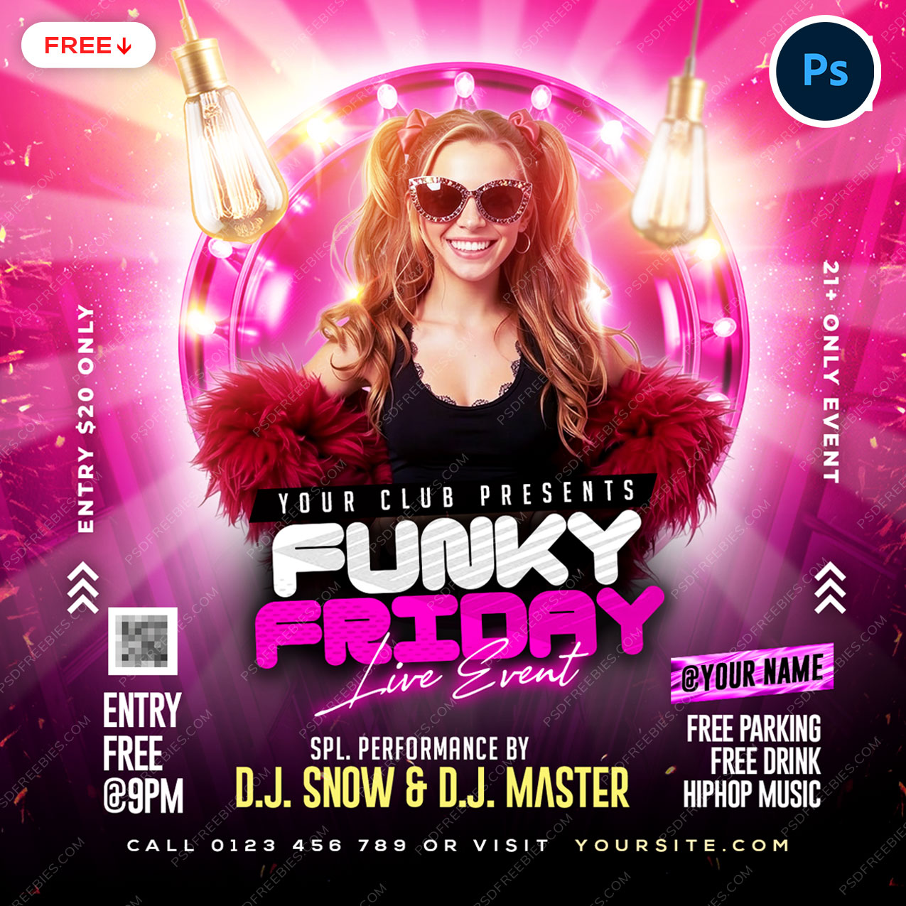 Funky Friday Live Event Party Social Media Flyer PSD